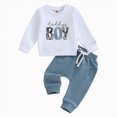 thumbnail image 4 of NOLDARES Toddler Baby Boy Clothes Set 1T 2T 3T 4T 5T 6T Letter Print Long Sleeve Sweatshirt Elastic Pants Fall Outfits Size:18-24 M,Blue, 4 of 6