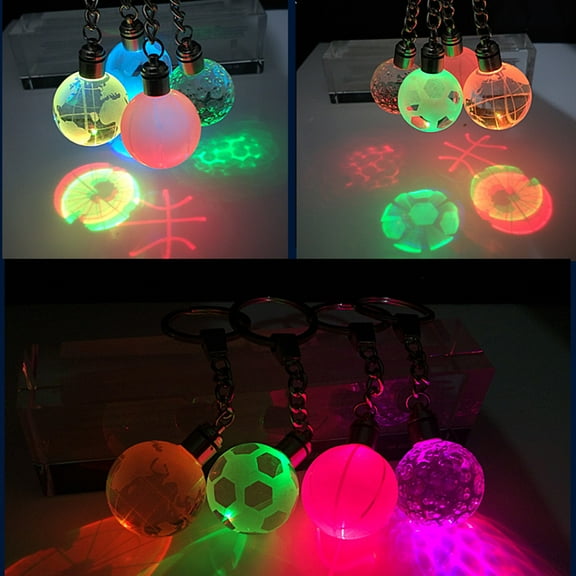 GOOHOCHY Crystal Globe Keychain with LED Light for Decoration Gift 3D Basketball Style