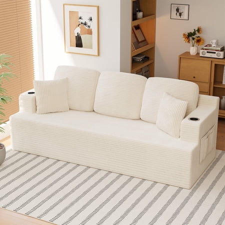 Homall Cloud Boneless Modern Couch Fluffy Group Sofas & Couches With two Cup Holder for Family,White