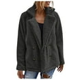 thumbnail image 1 of WEIYLL Fleece Jacket Women Solid Color Buttoned Pockets V-Neck Warm Black Winter Clothes Size M, 1 of 8