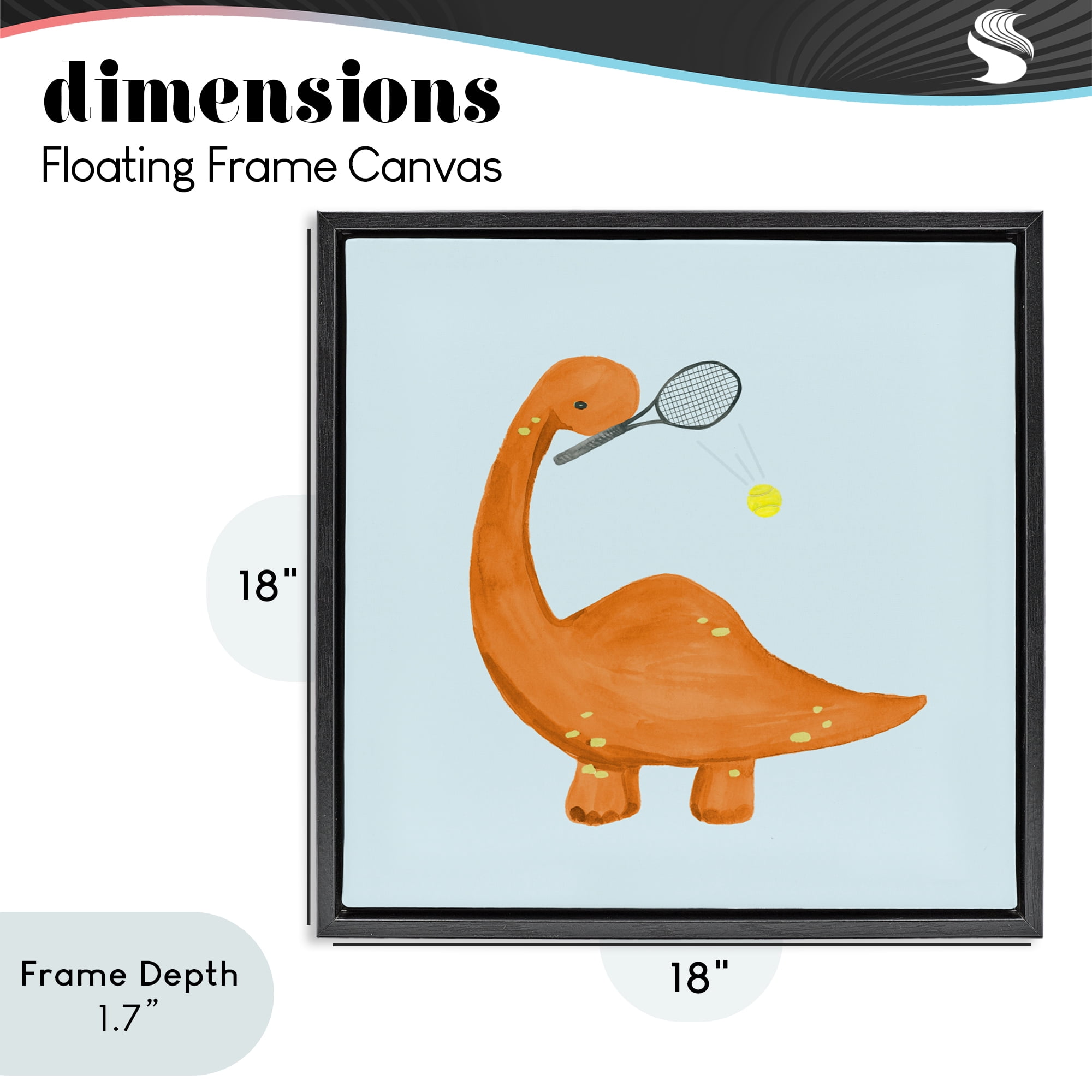 Stupell Industries Baby Dino Playing Tennis Black Framed Floater Canvas Wall Art, design by Lucille Price