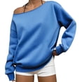 thumbnail image 5 of Liweisiy Off The Shoulder Sweatshirts For Womens Long Sleeve Oversized Baggy Tops Casual Trendy Fall Solid Color Shirts Sky Blue S, 5 of 6