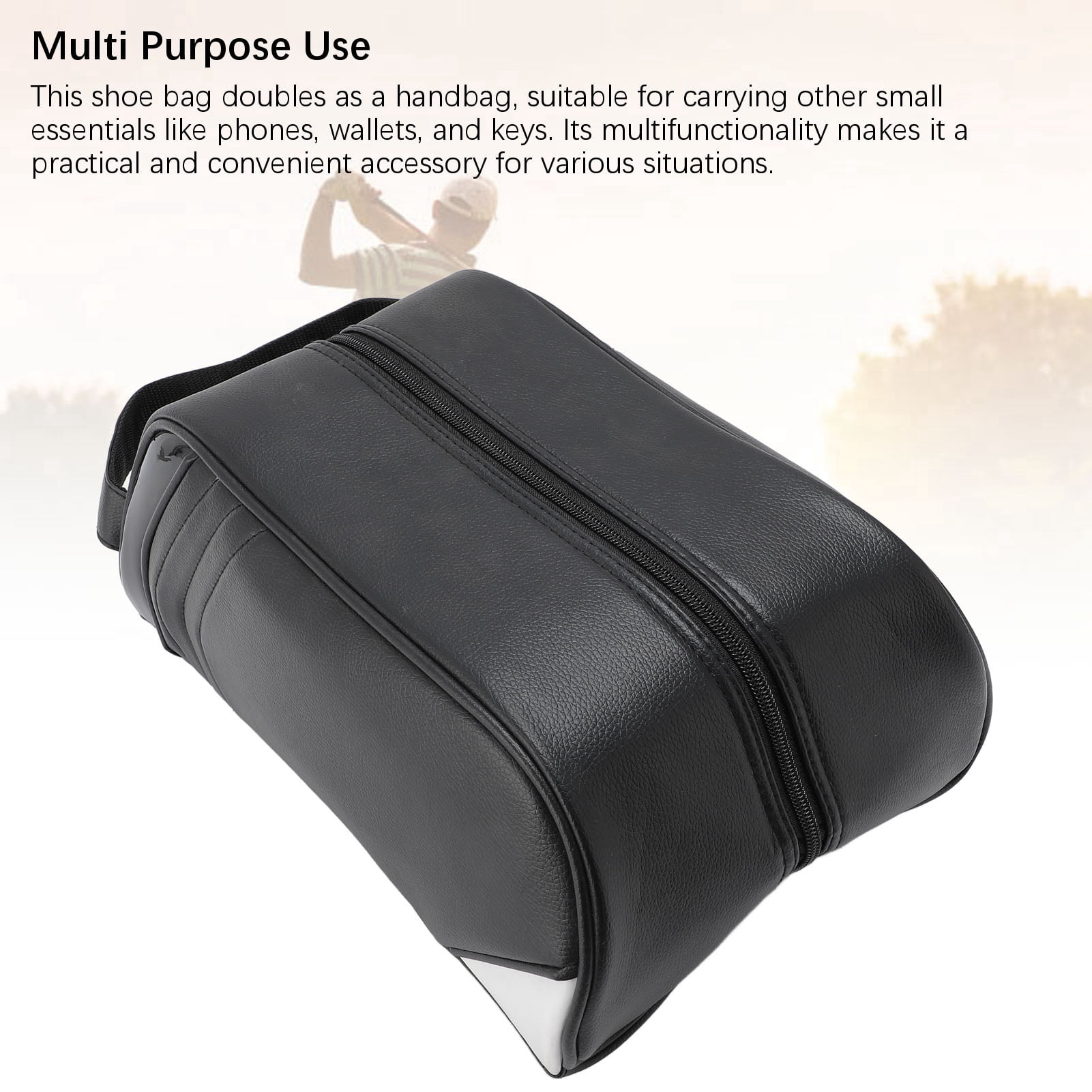 YAHHU Premium PU Leather Golf Shoe Carrier Bag for Travel & Storage - Water Resistant, Multifunctional Portable Organizer with Handle, Black, Fits Large Shoes, 15.7 x 9.4 x 3.1 Inches