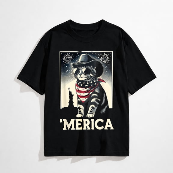 USA 'Merica Cat 4th of July Men Women Kids Funny Patriotic T-Shirt