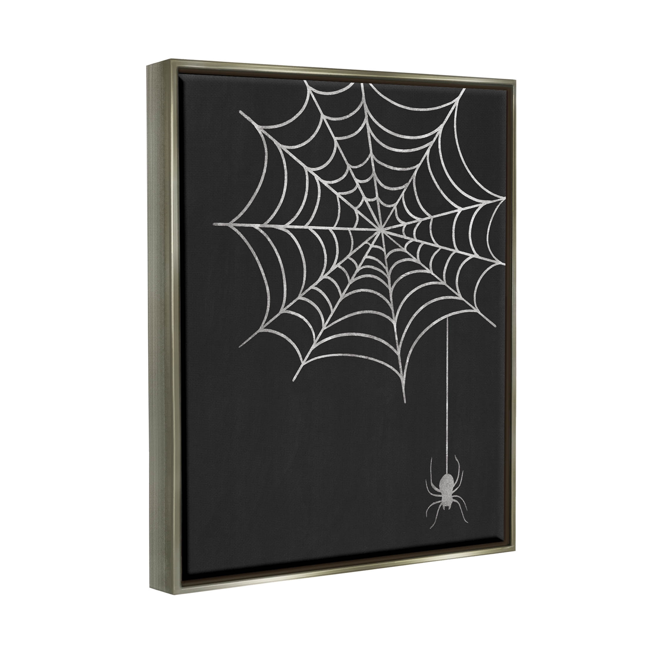 Casual Black Hanging Spider Web Holiday Graphic Art Luster Gray Framed Art Print Wall Art
