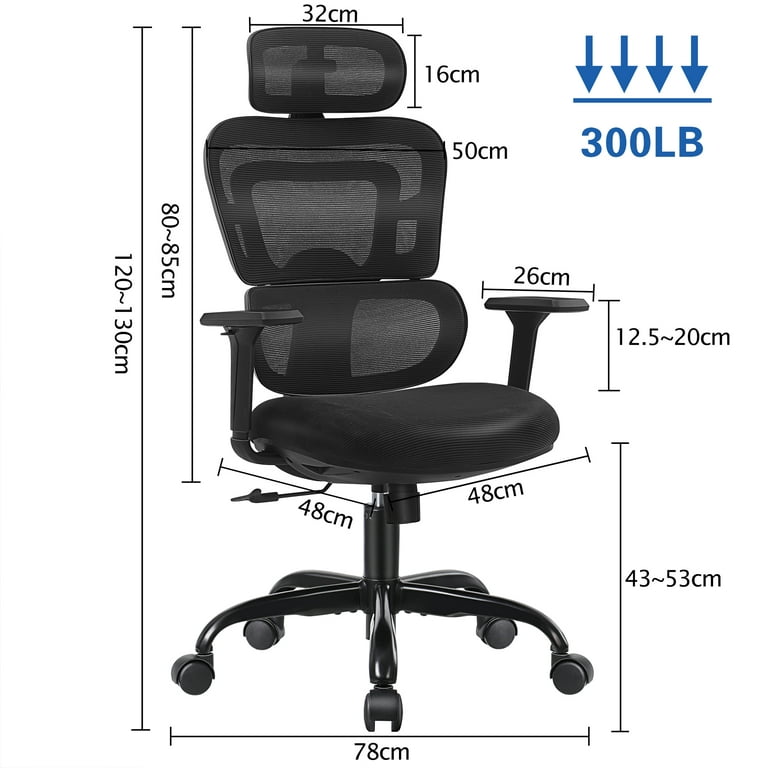 Coolhut Ergonomic Office Chair, High Back Adjustable Computer Desk Chair  with Lumbar Support, 300lb, Black