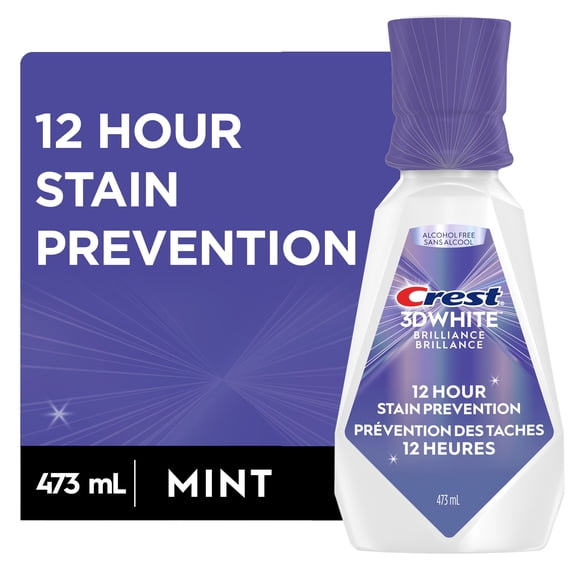 Crest 3D White Brilliance Stain Prevention Mouthwash / Rinse- 12-Hour Stain Prevention, Alcohol Free