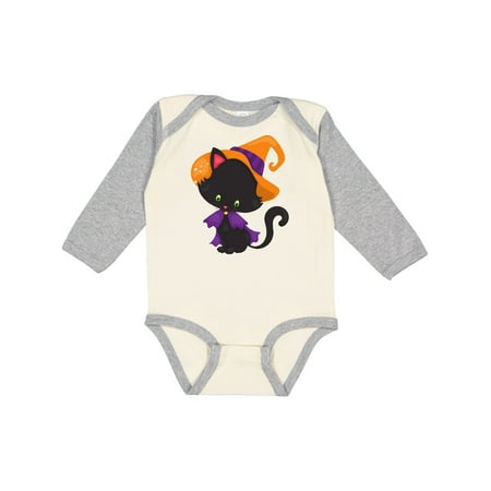 

Inktastic Halloween Cat Cute Cat Black Cat Witch Hat Gift Baby Boy or Baby Girl Long Sleeve Bodysuit