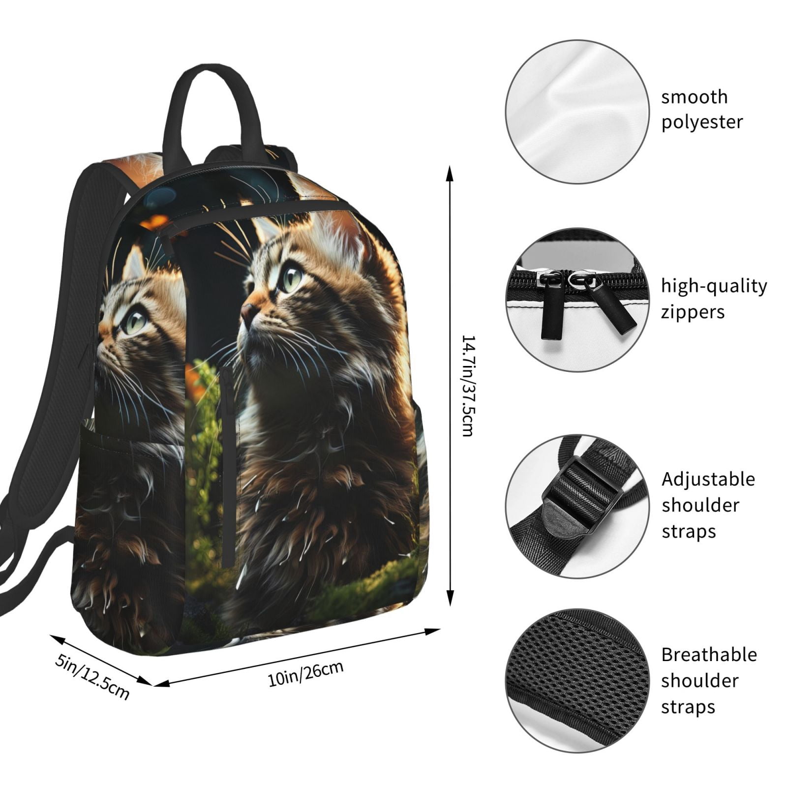 Hirioo Realistic Style Cute Cat for Lightweight Backpack, Durable and Comfortable, Ideal for Travel, School, Hiking, and Everyday Use