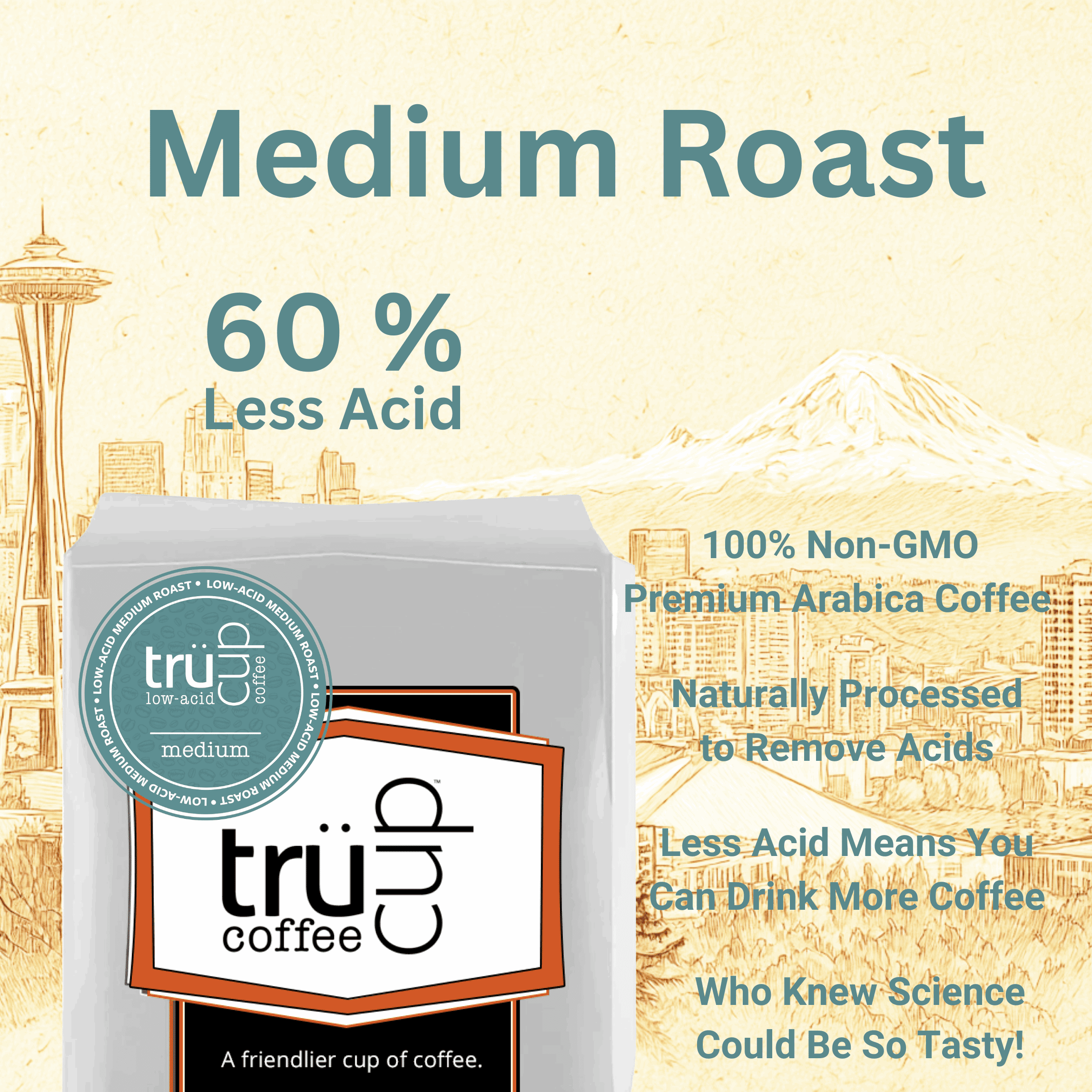 trücup Low-Acid Medium Roast 5 lb Whole Bean Coffee