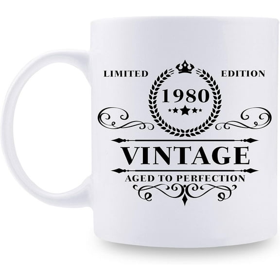 1980 Birthday Gifts for Women Men - 1980 Vintage 11 oz Coffee Mug - Great 1980 Birthday Gifts for Dad Mom Uncle Aunt Cousin Friend Sister Brother Coworker
