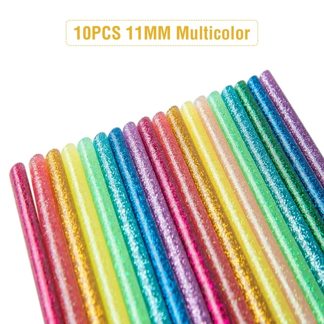 Riwcyla Hot Glue Stick 10PCS 11MM DIY Manual Transparent Color Flash Gold Onion Color Luminous Hot Melt Strip for Sticking Filling