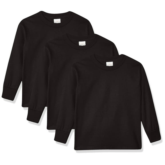 Hanes boys Tagless Long Sleeve Tee Pack of 3 T Shirt, Black, Large US