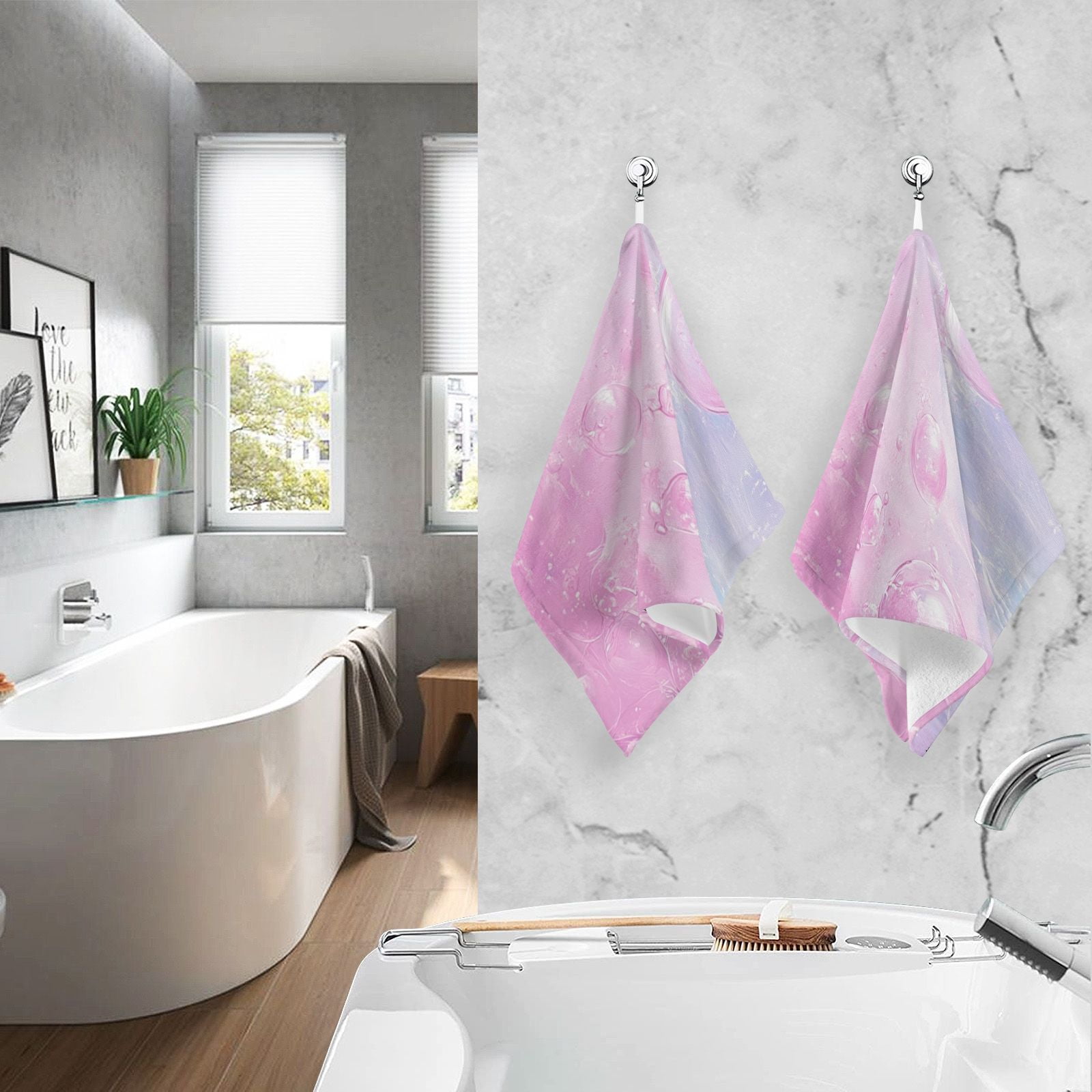 Pink Bubbles Hand Towels Cotton Bath Towels Large Face Towels Absorbent for Bathroom 2 Packs
