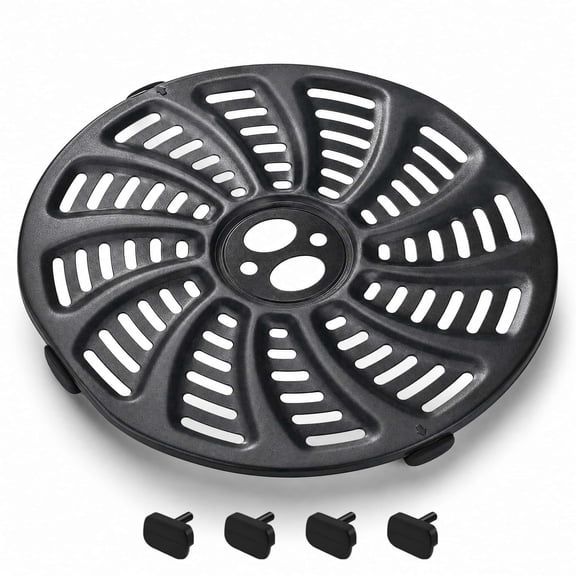 Black Air Fryer Grill Plate Compatible with Gourmia GAF566 GAF536 GAF556 5QT, 8.8 x 8.4 inch Nonstick Crisper Rack Tray with Rubber Bumpers, 1 Pack