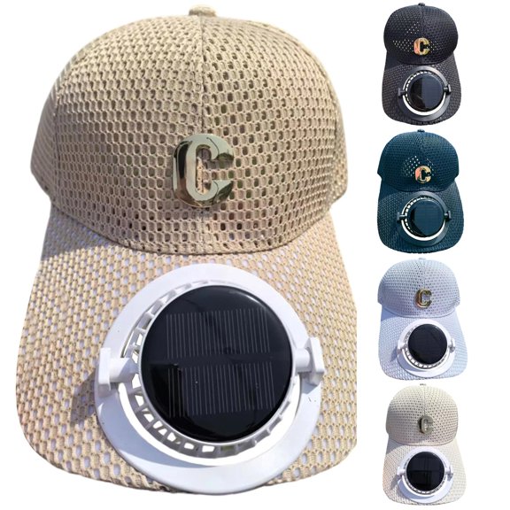 LiuXxxx Solar Powered Fan Cap for Summer with Extended Brim Breathable Mesh Unisex Sunshade Visor Outdoor Recreational Couple Daily Beach Date Casual Style Khaki