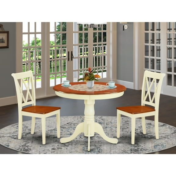 French Country 3-Piece Dining Set - Round Table & 2 Chairs - Small Kitchen Table