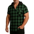 thumbnail image 2 of Ixbnca Men's Short Sleeve Plaid Hoodies Short Sleeve Mens Button V Neck Hooded T Shirts with Pocket, 2 of 7