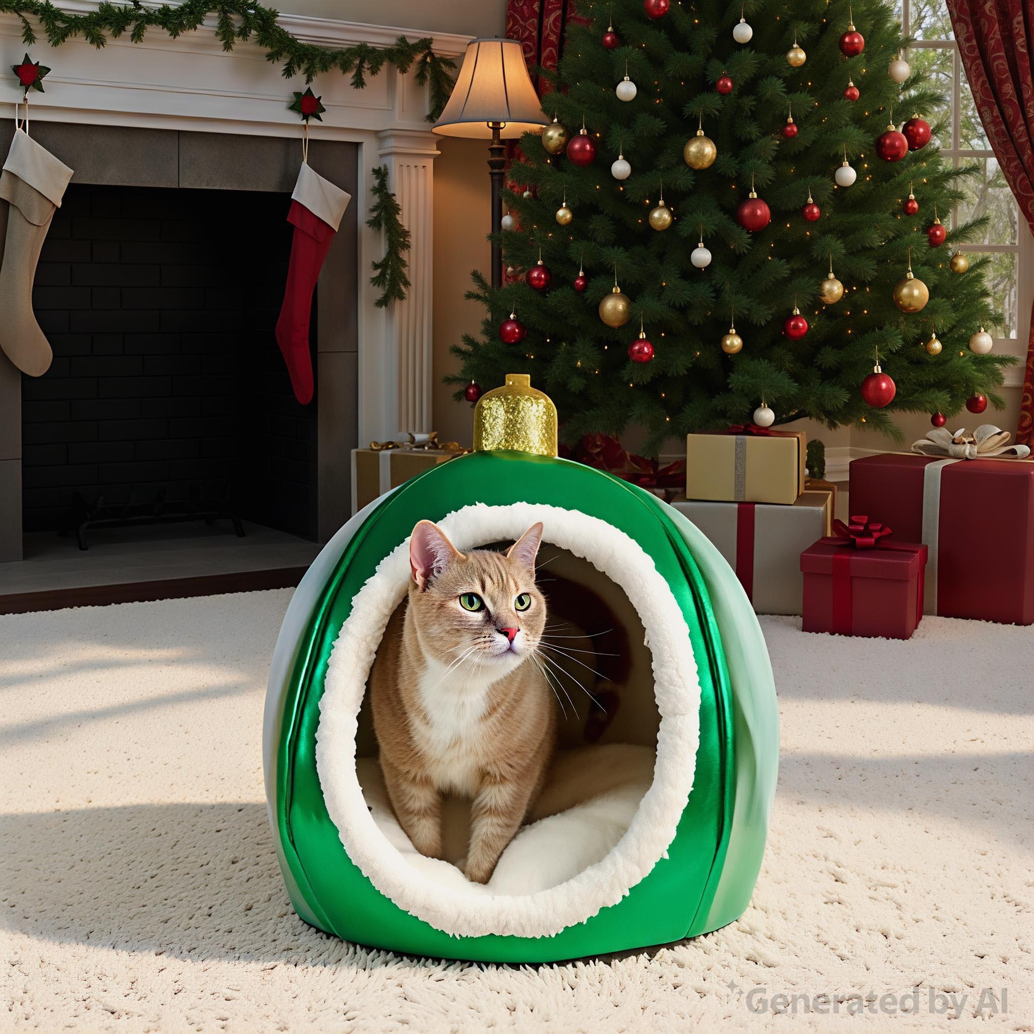 Vibrant Life Christmas Ornament Small Holiday Pet Bed, Green and White, 19" x 18"