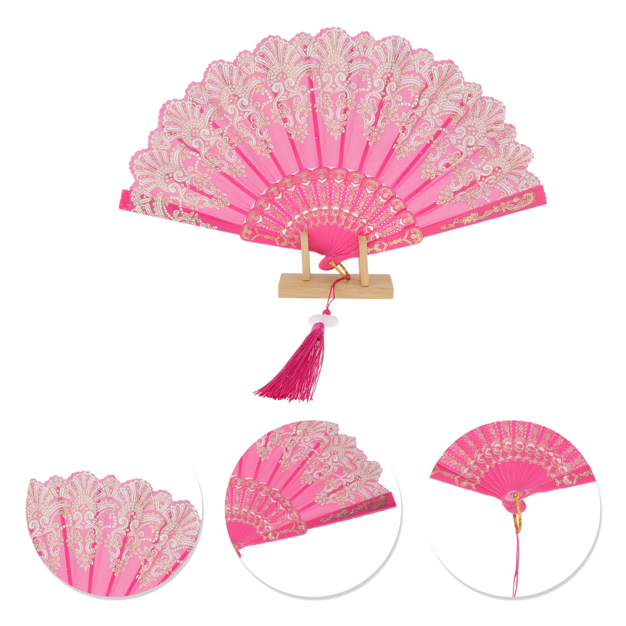 Unique Bargains Lucky Cloud Pattern Folding Fan 1 Pc for Events Decorations Rose Red