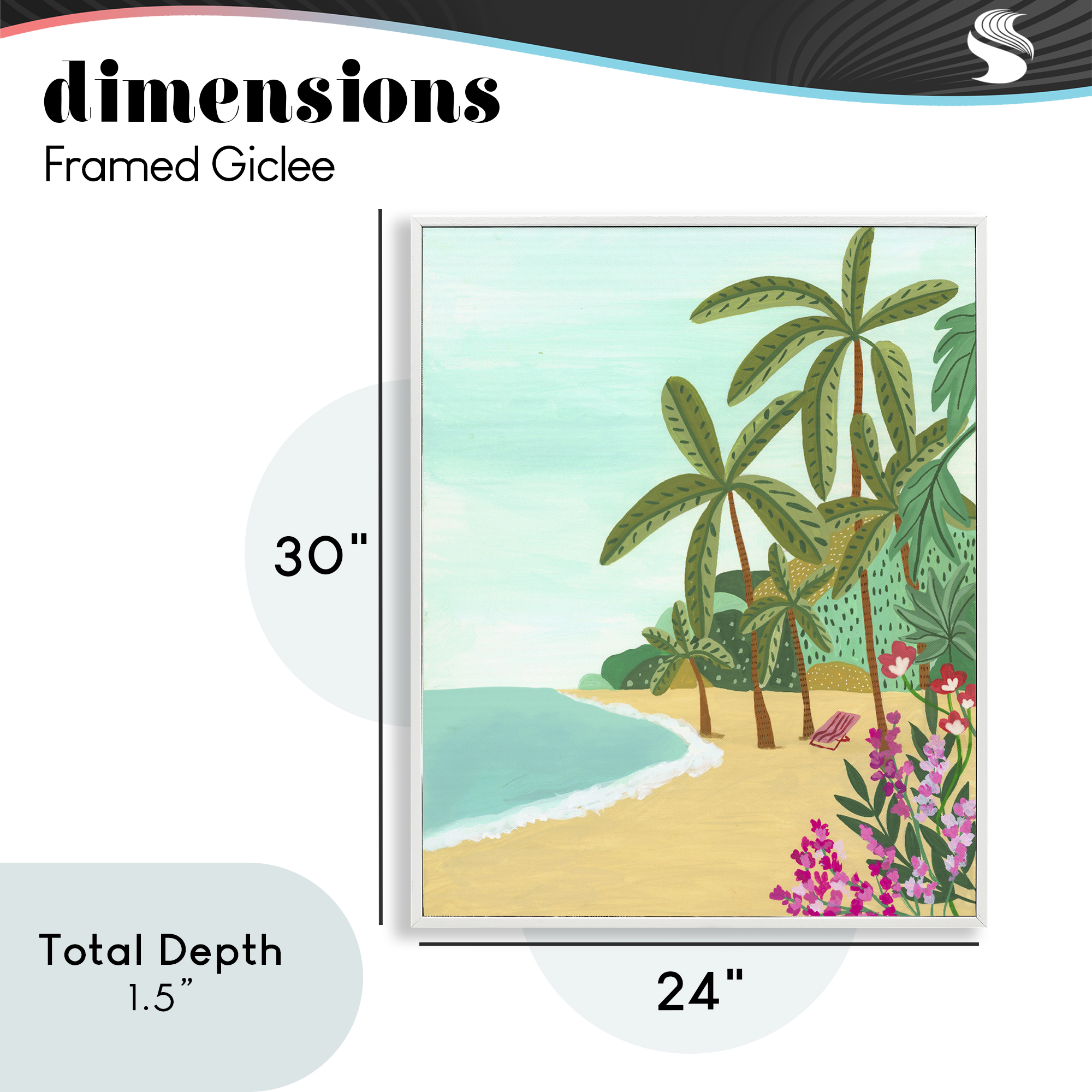 Palm Filled Shoreline White Framed Giclee Art, design by Nabeela Rumi