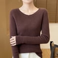 thumbnail image 4 of Vetsdori Womens Brown Sweaters Soft Pullover Casual Solid Crew neck Long Sleeve Trendy Sweaters for Women, 4 of 5