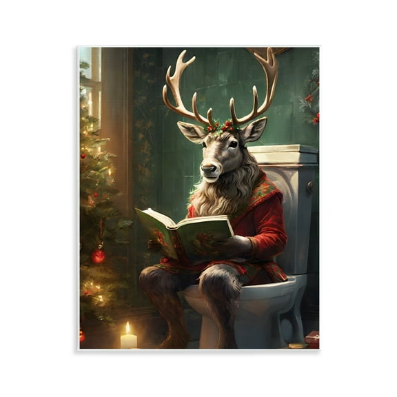 Stupell Industries Reindeer in Festive Bathroom Animals Painting Unframed Art Print Wall Art, 11 x 14