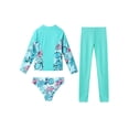 thumbnail image 4 of Mufeng Girls 3Pcs Swimsuit Long Sleeve Rash Guard Swim Jacket+Briefs+Leggings Kids Surfing Bathing Suit Palm Leaves 14, 4 of 7