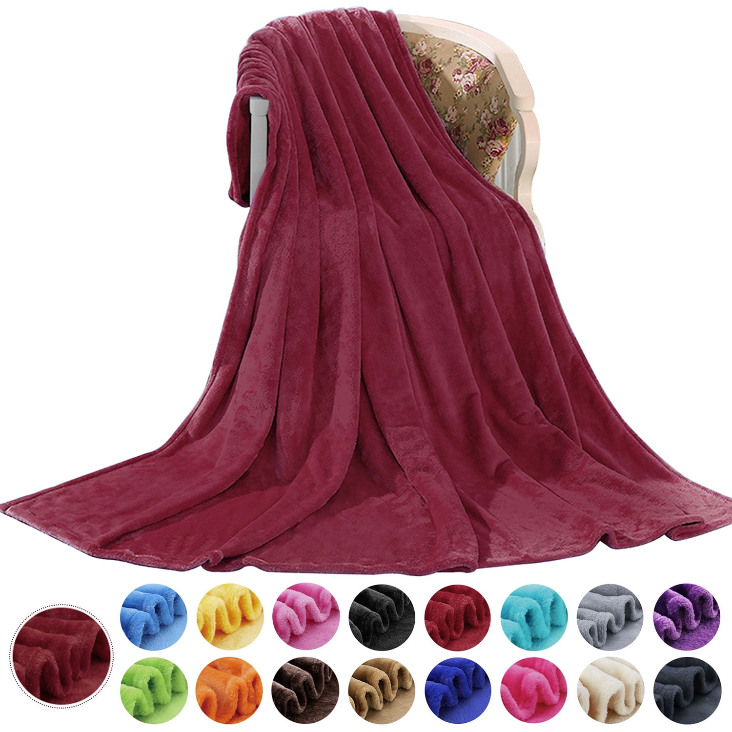 Howarmer Fleece Blanket Soft, Plush, Microfiber Wine Red, 60x80