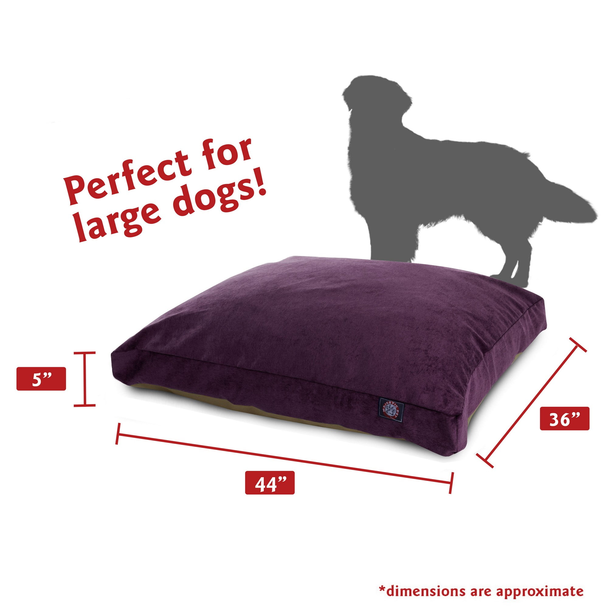 Majestic Pet | Villa Velvet Shredded Memory Foam Rectangle Pet Bed For Dogs, Removable Cover, Aubergine, Large