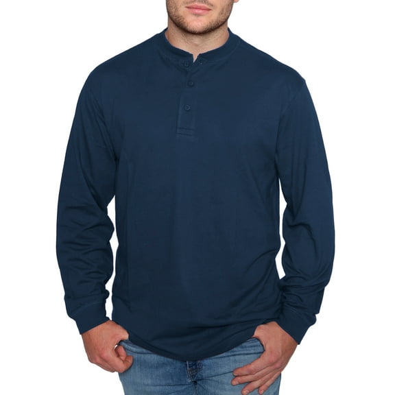 North Hudson Men's Three Button Long Sleeve Henley Sueded Jersey Knit Shirt