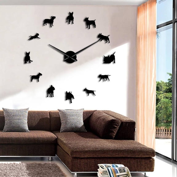 Bull Terrier Dog Wall Art DIY Large Wall Clocks Dog Breed Pug Big Needle Clock Watch Pet Shop Decor Gift for Bull Terrier Lovers(Black,27inch)