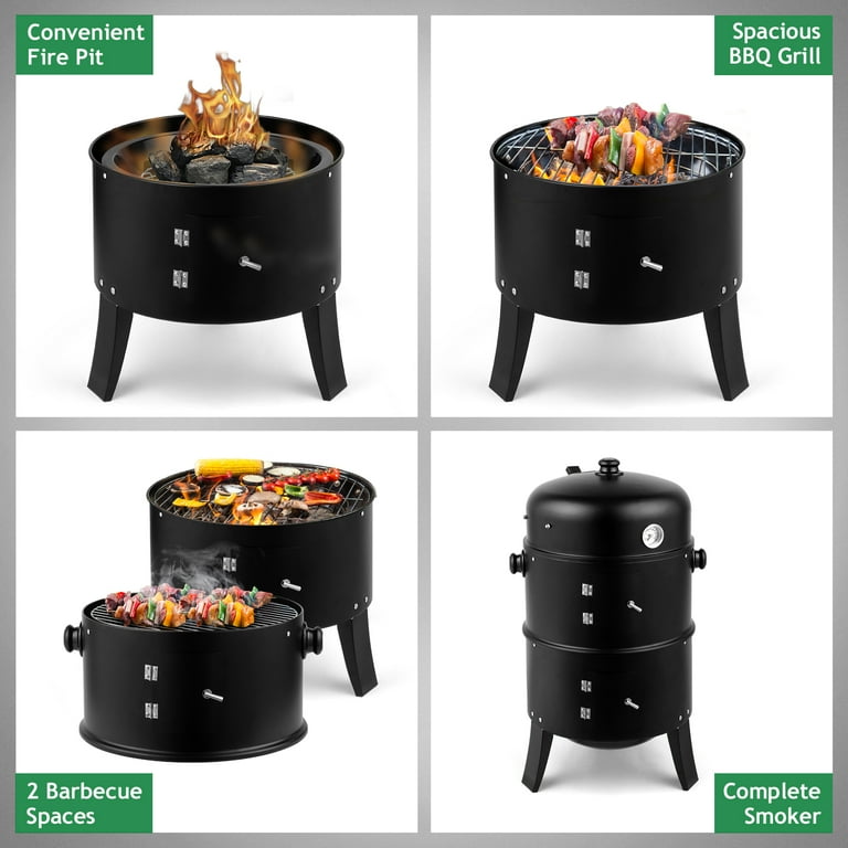 UBesGoo Charcoal Grill Portable BBQ Grill 3 in 1 Smoker Fire Pit BBQ Pit Outdoor for Camping Black Walmart