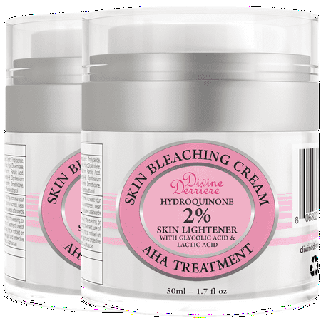 Divine Derriere Skin Lightening 2% [2-PACK] Hydroquinone Bleaching Cream with 6% AHA Glycolic Acid and Lactic Acid - Fade Dark Spots, Freckles, Hyperpigmentation, Melasma and