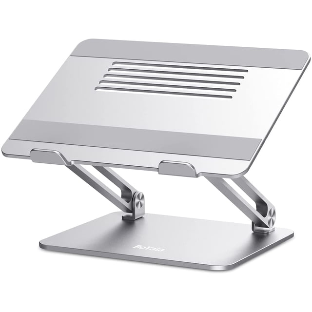 Laptop Stand, Boyata Adjustable Laptop Riser with Slide-Proof Silicone and Protective Hooks, Aluminum Notebook Stand for Laptop up to 17 Inches, Laptop Holder Compatible for MacBook, Surface Laptop