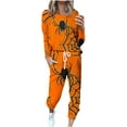 thumbnail image 2 of Cavosen Halloween Womens Sets 2 Piece Outfits Long Sleeve Web Spider Print Sweatsuit Long Pants Round Neck Matching Tops Tracksuit with Pocket Drawstring Casual Loungewear Sets Holiday, 2 of 5