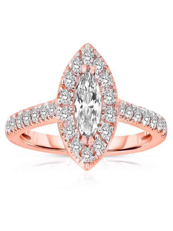 Half Carat Marquise cut Halo Diamond Engagement Ring in Rose Gold ...