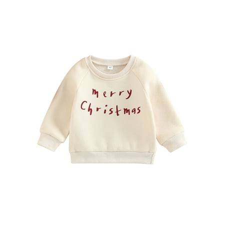 

Bagilaanoe Toddler Baby Girl Boy Christmas Sweatshirt Long Sleeve Letter Print Pullover 6M 9M 12M 2T 3T 4T Kids Fall Loose Tee Tops