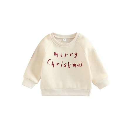 

KelaJuan Kids Boys Girls Christmas Sweatshirts Letter Print Round Neck Long Sleeve Pullovers Spring Autumn Casual Tops