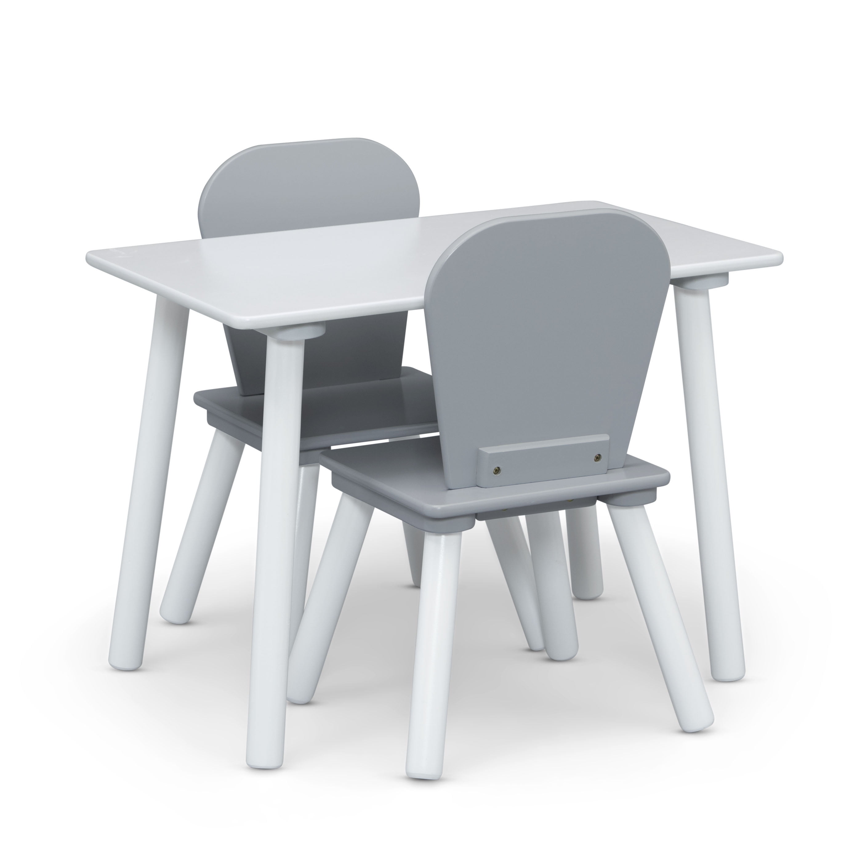 Delta Children 4-Piece Toddler Playroom Set – Includes Play Table, 2 Chairs and and 6 Bin Toy Organizer with Reusable Vinyl Cling Stickers, Light Grey/Dark Grey
