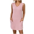 thumbnail image 2 of Grande Remise, Robe Sans Manches à Col en V pour Femme de Grande Taille Unie avec Poches, Robe Élégante Grande Taille Sans Manches à Col en V avec Poches, Parfaite pour un Style Estival Décontracté Ajustement Ultra Confortable, 2 of 8