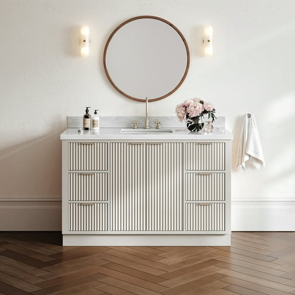 ARIEL Milan 55 Inch Single Rectangle Sink Bathroom Vanity with Carrara White Marble Countertop 1.5 Inch in Warm White