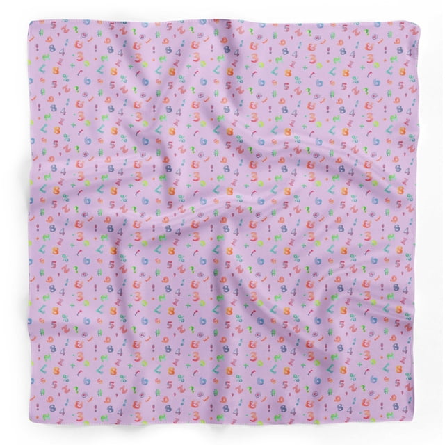 Bimba Purple Colorful Geometric Number & Symbol Pure Silk Printed Head Bandanas Summer Neck Wrap Scarf 40 x 40 Inches