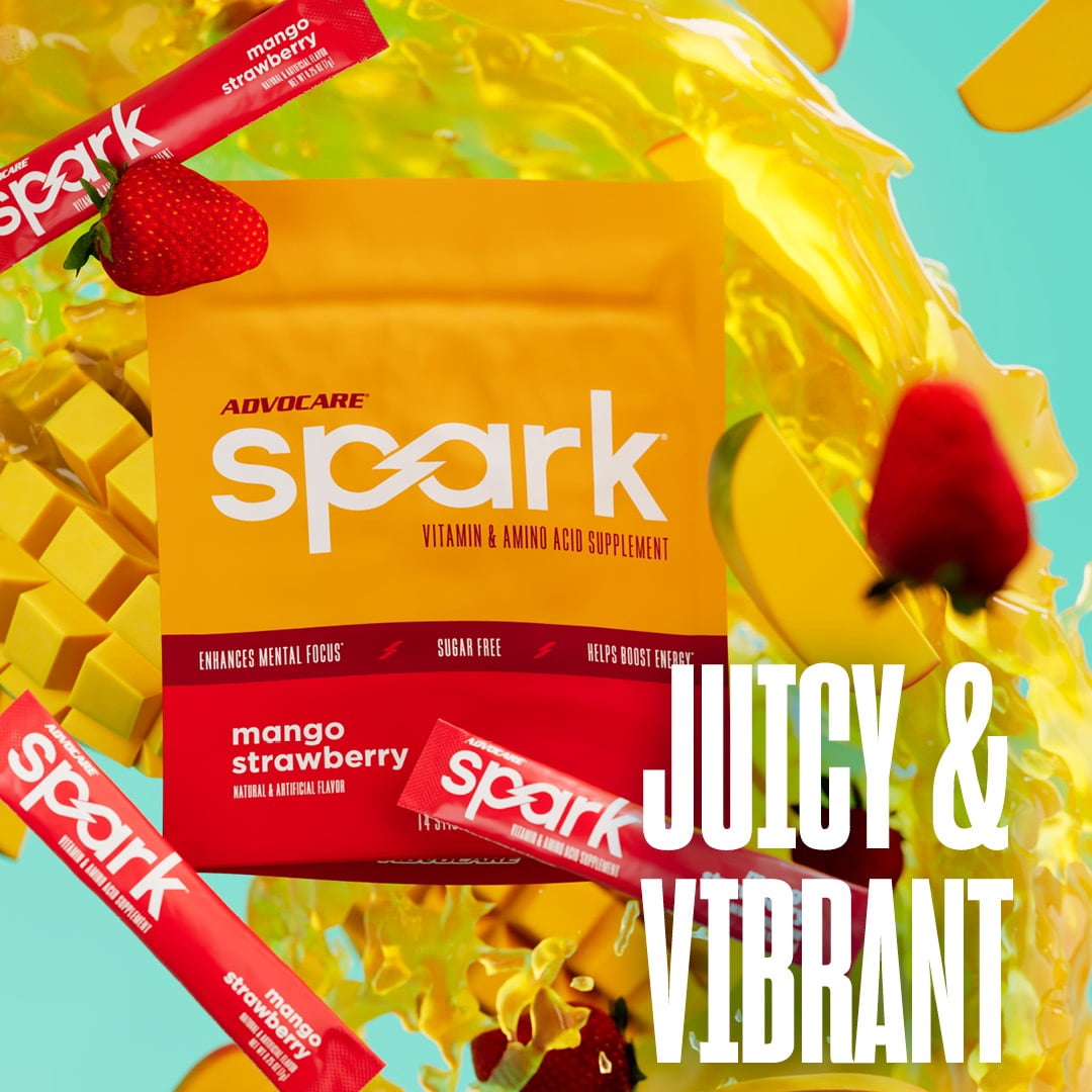 AdvoCare Spark Energy Drink Mix – Vitamin & Amino Acid Powder Supplement, Mango Strawberry Flavor, 14 Stick Packs