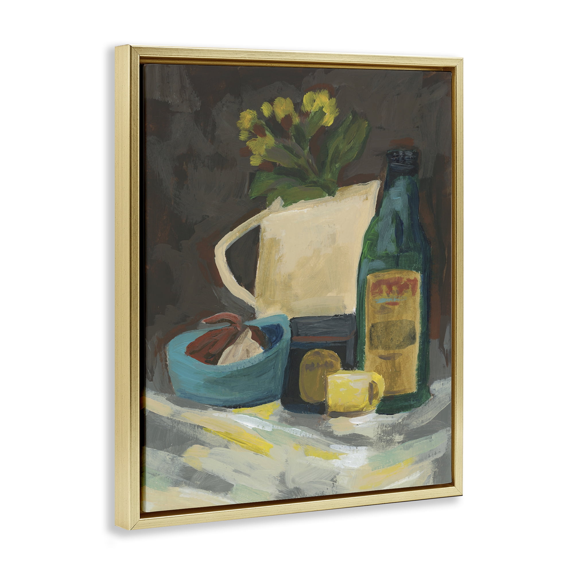 Stupell Industries Impression of Still Life Plants & Flowers Painting Gold Floater Framed Canvas Art Print Wall Art, 25 x 31