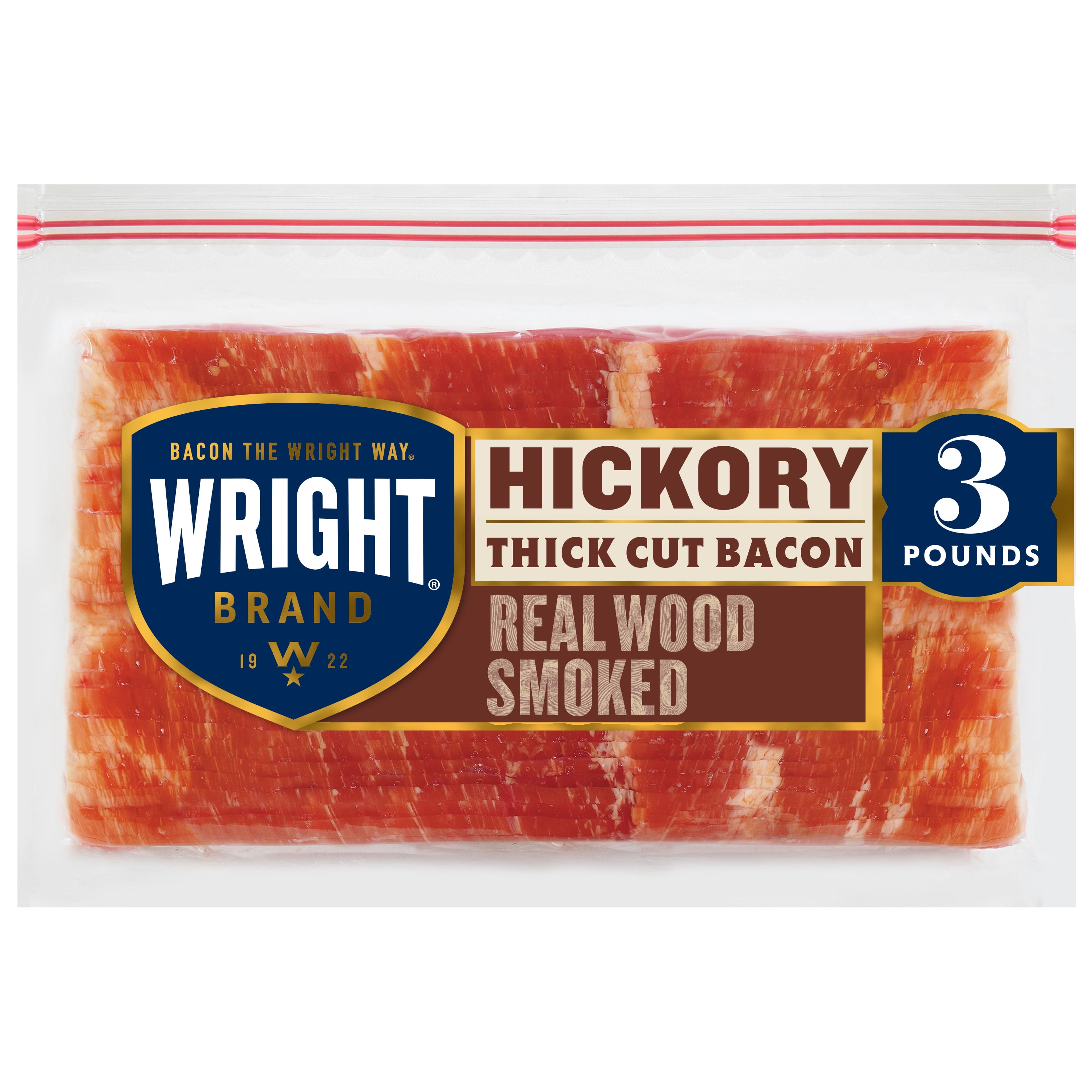 Wright Brand Thick Cut Hickory Real Wood Smoked Bacon, 3 lb