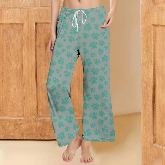 Oksale Womens Pajama Pants Soft Comfy Stretch Sleep Lounge Pants Cute Graphic Sleepwear Elastic Drawstring Pj Pants Casual Wide Leg Sleepwear Pants 2025 Gray S