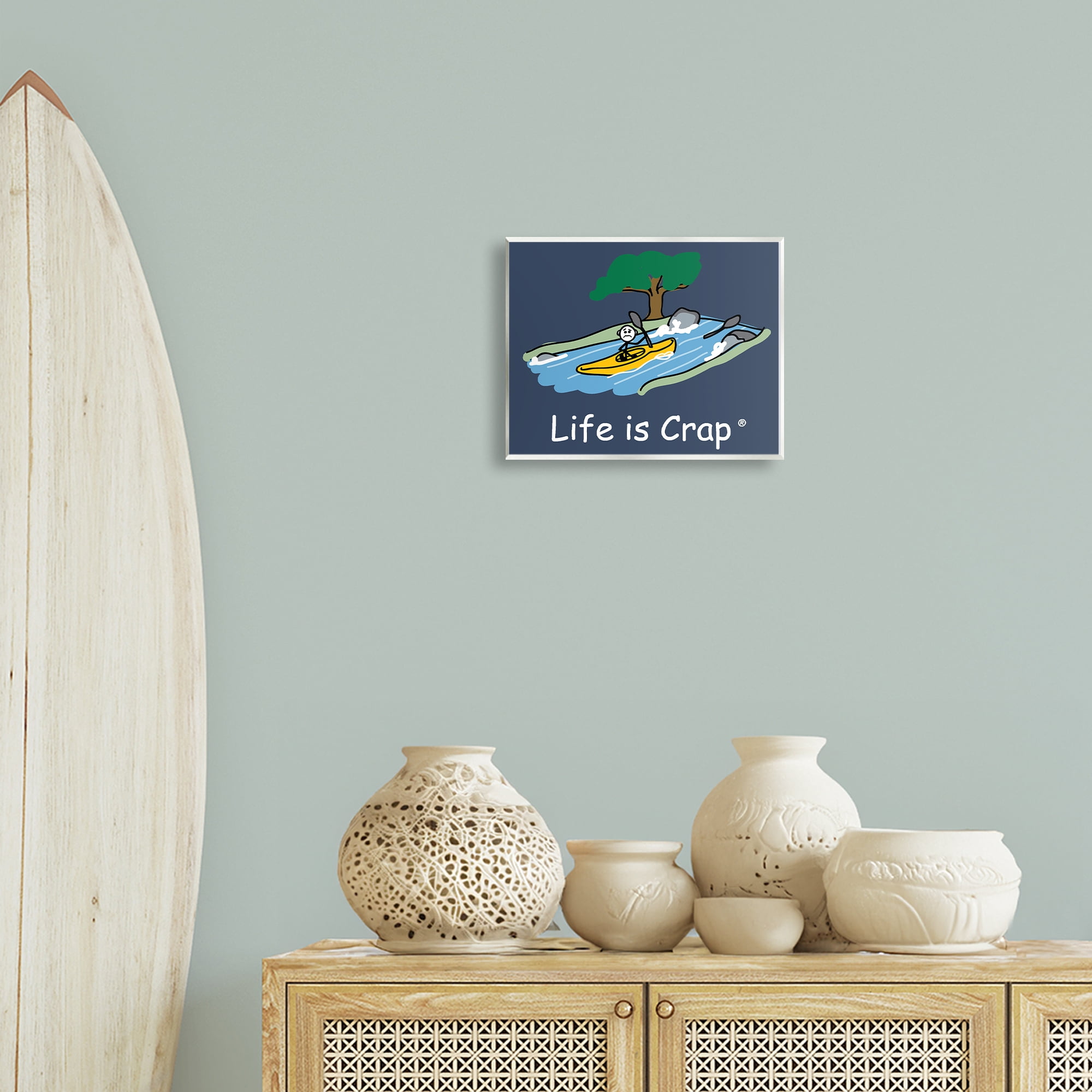 Stupell Industries Life Is Crap Kayaker Novelty & Humor Painting Unframed Art Print Wall Art, 14 x 11