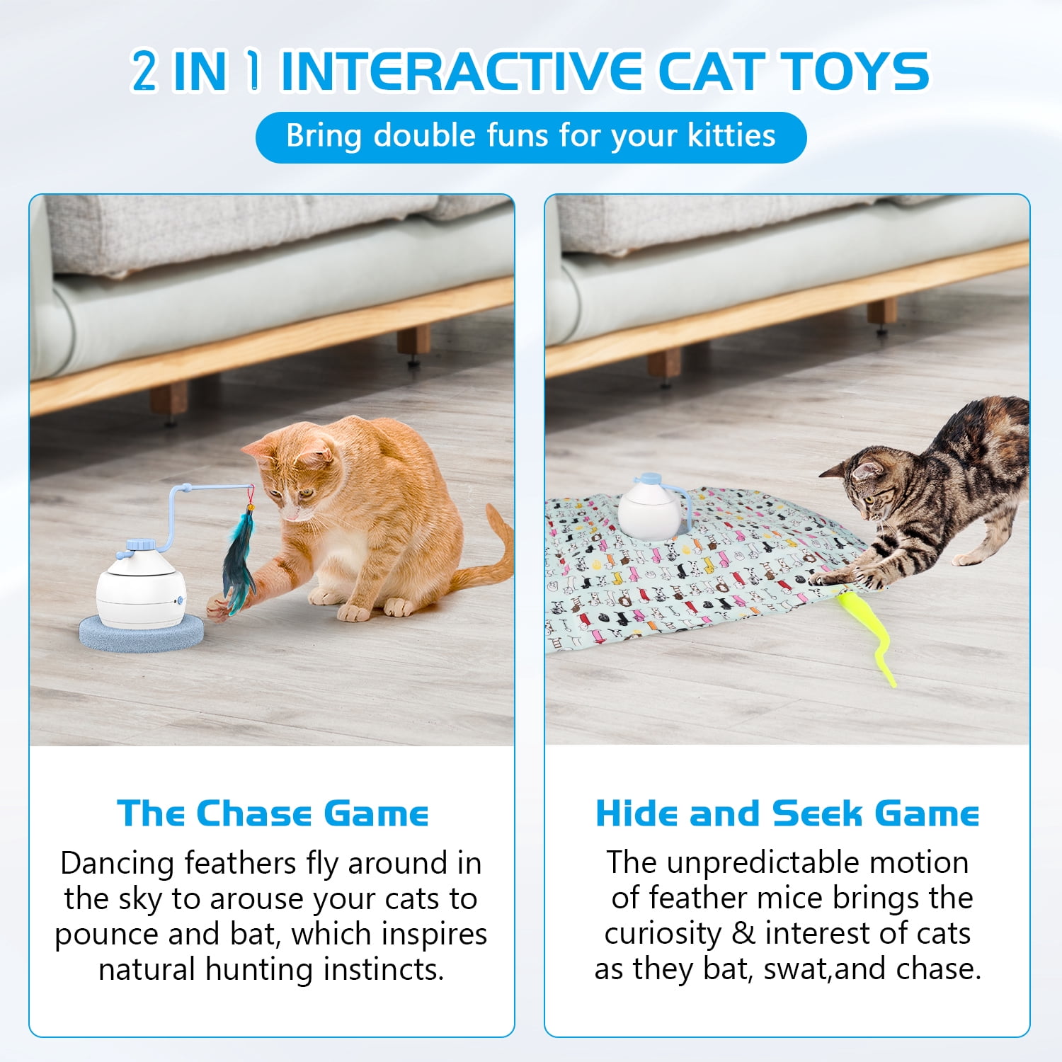 ZZHY Direct USB Charging Cat Toy 2 in 1 Interactive Motorized Wand, Kitten Toys Electronic Exercise Pet Toy for Indoor Cats, Automatic Motion Cat Toys