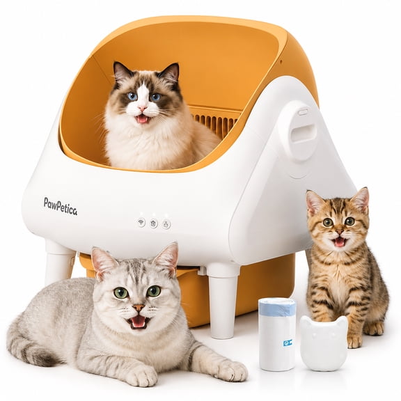 PawPetica Automatic Litter Box Self Cleaning, Open-Top Smart Cat Litter Box with App Control, Fragrance & Safety Sensor Design for Multiple Cats, with Waste Bags
